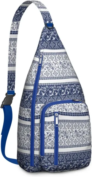 Waterproof Boho Sling Bag Backpack for Men Women Vintage Crossbody Daypack Adjustable Shoulder Chest Bag for Hiking Travel