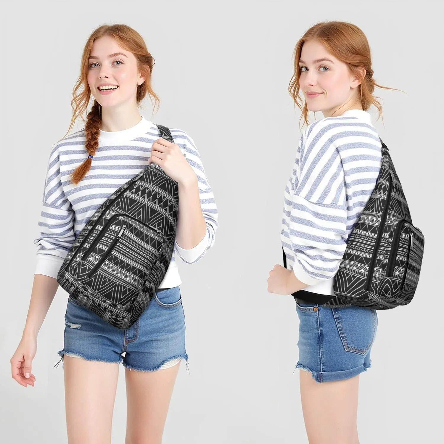 Waterproof Boho Sling Bag Backpack for Men Women Vintage Crossbody Daypack Adjustable Shoulder Chest Bag for Hiking Travel