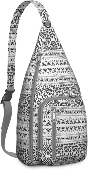 Waterproof Boho Sling Bag Backpack for Men Women Vintage Crossbody Daypack Adjustable Shoulder Chest Bag for Hiking Travel