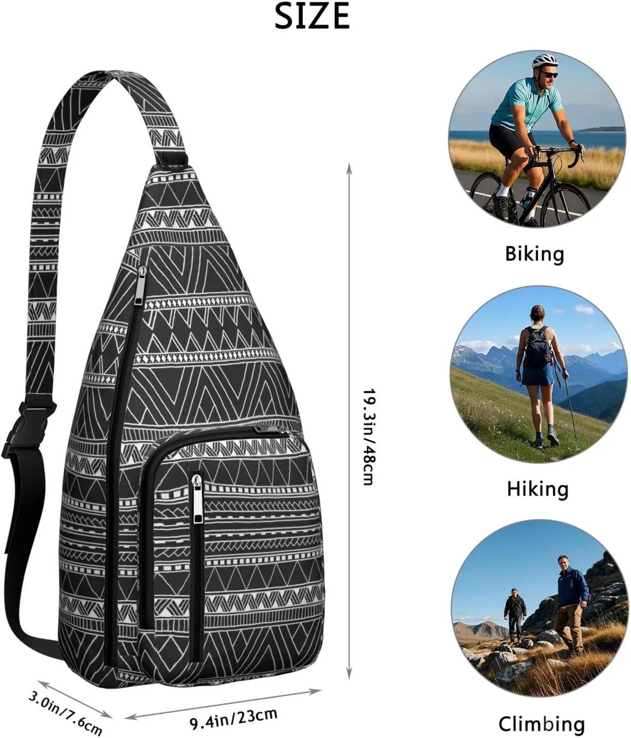 Waterproof Boho Sling Bag Backpack for Men Women Vintage Crossbody Daypack Adjustable Shoulder Chest Bag for Hiking Travel