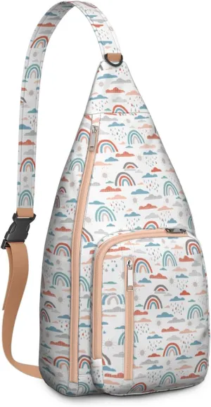Waterproof Boho Sling Bag Backpack for Men Women Vintage Crossbody Daypack Adjustable Shoulder Chest Bag for Hiking Travel