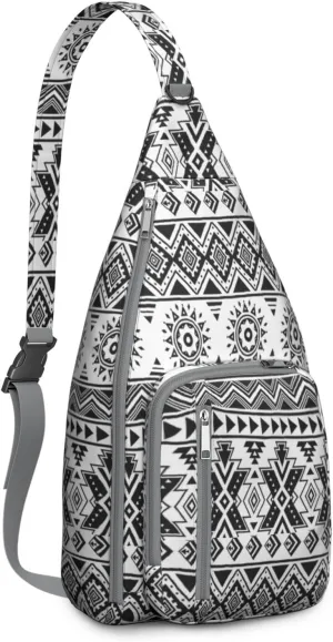 Waterproof Boho Sling Bag Backpack for Men Women Vintage Crossbody Daypack Adjustable Shoulder Chest Bag for Hiking Travel