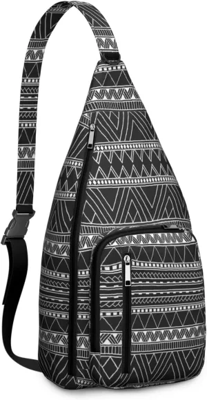 Waterproof Boho Sling Bag Backpack for Men Women Vintage Crossbody Daypack Adjustable Shoulder Chest Bag for Hiking Travel