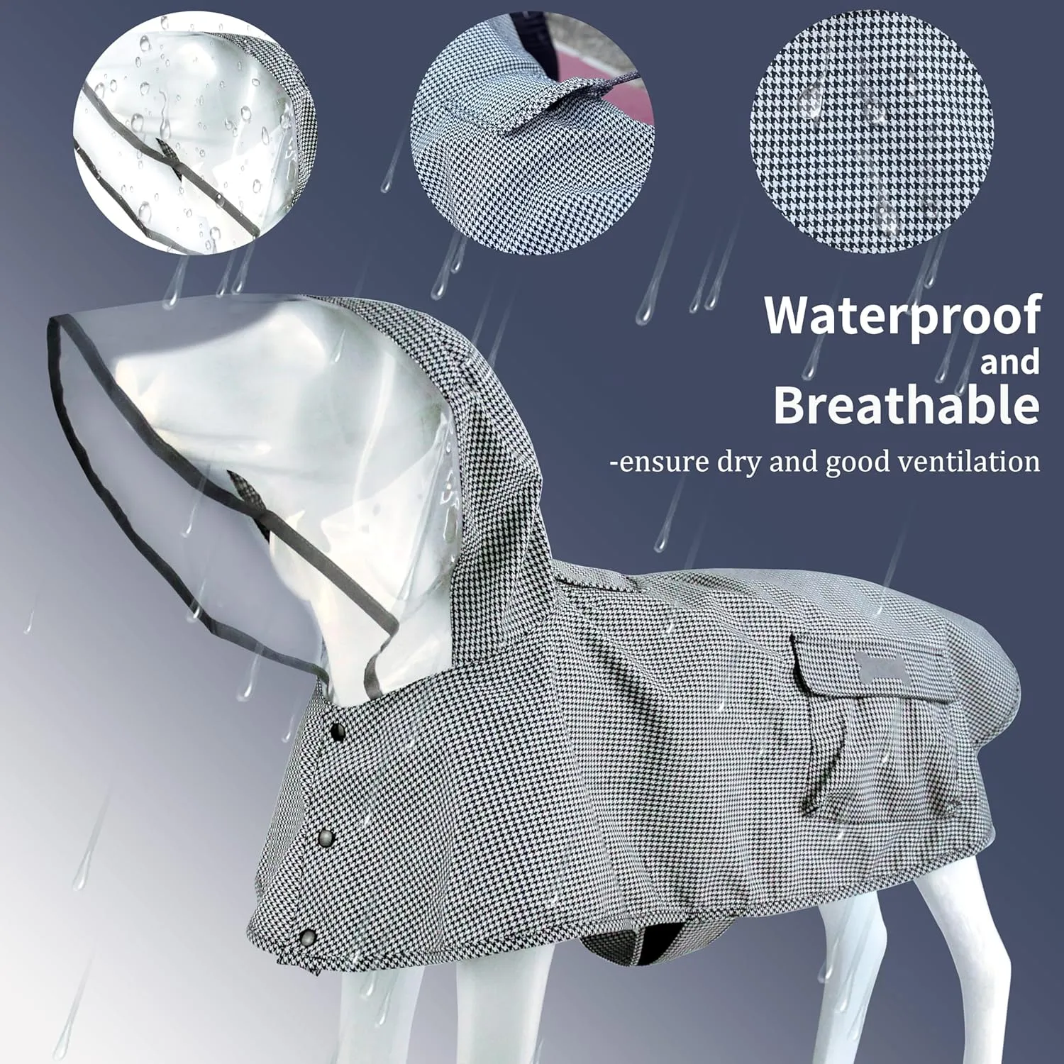 Waterproof Dog Raincoat, Adjustable Reflective Lightweight Pet Rain Clothes with Poncho Hood(Small,Black&White)