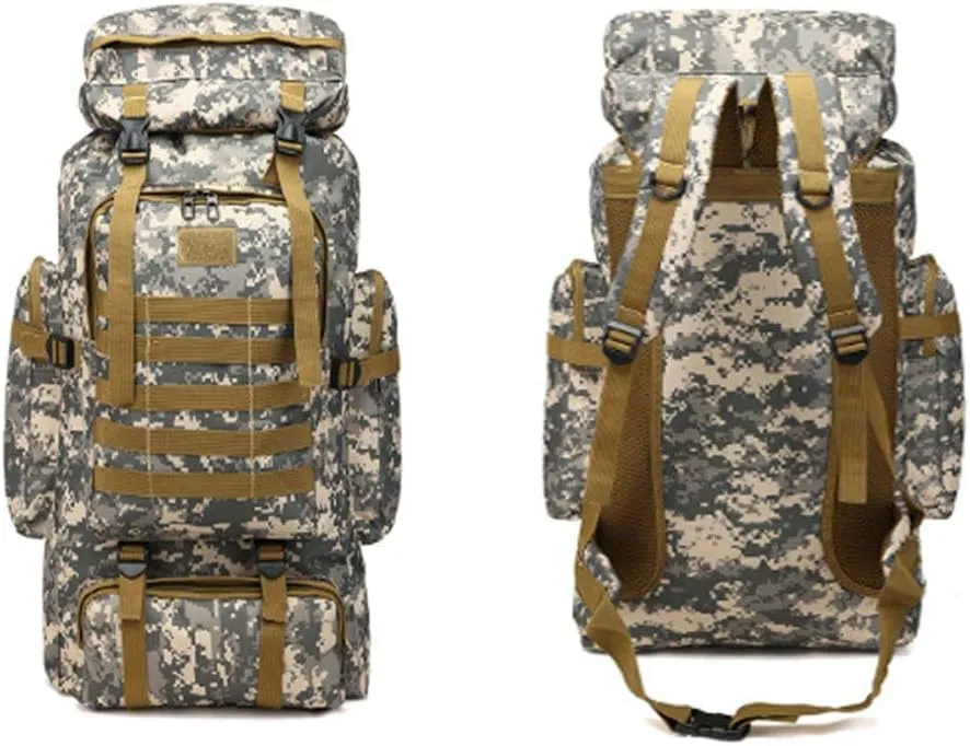 Waterproof Molle Camo Tactical Backpack Military Army Hiking Camping Backpack Travel Rucksack Outdoor Sports Climbing Bag Multicoloured, 80L