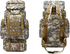 Waterproof Molle Camo Tactical Backpack Military Army Hiking Camping Backpack Travel Rucksack Outdoor Sports Climbing Bag Multicoloured, 80L