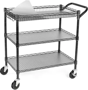 WDT 990Lbs Capacity Heavy Duty Rolling Utility Cart, NSF Rolling Carts with Wheels,Commercial Grade Metal Cart with Handle Bar & Shelf Liner,Trolley Serving Cart for Restaurant,Kitchen,Black