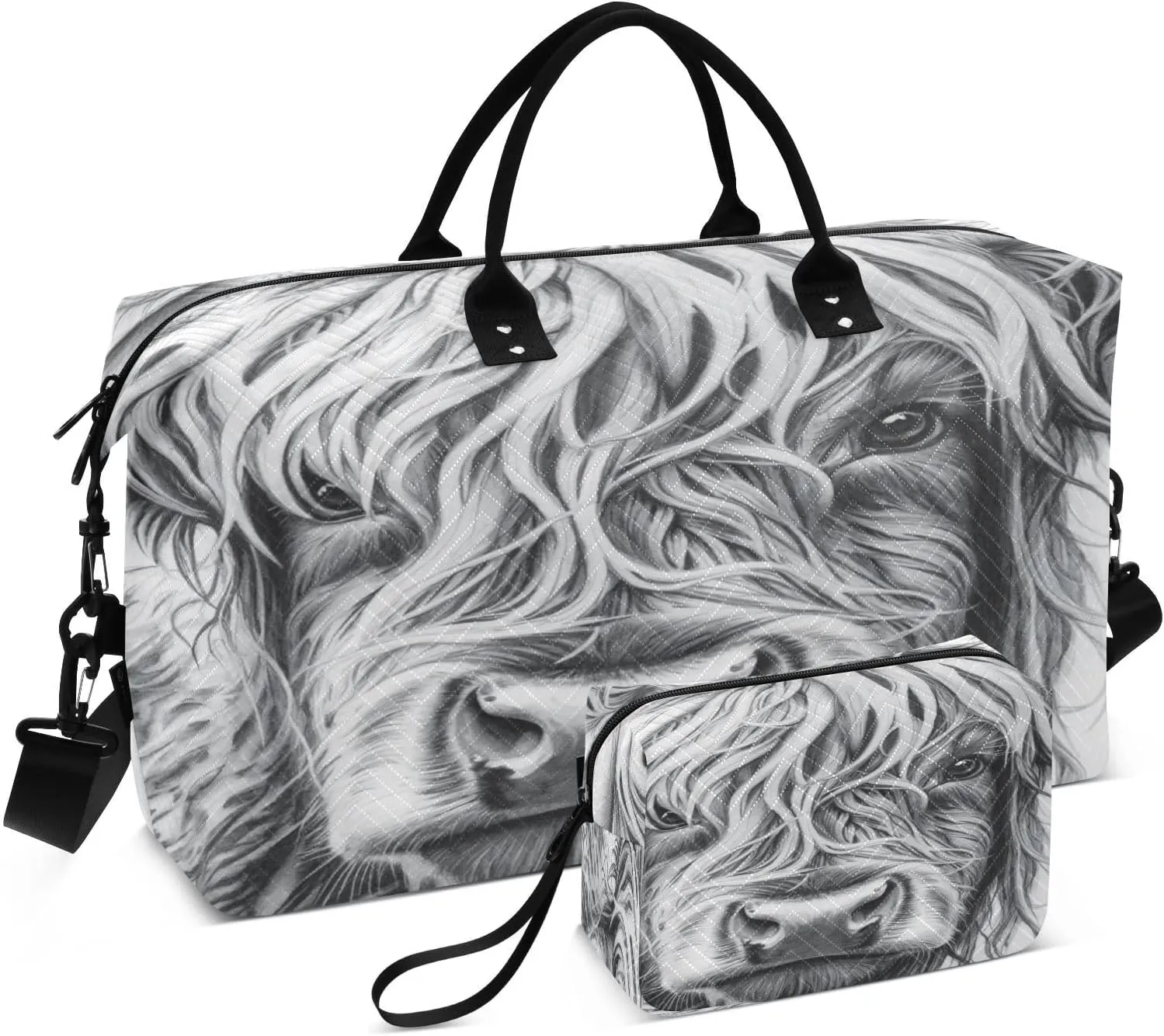 Weekender Bags for Women,Foldable Land Cattle Cow Travel Duffel Bag with Trolley Sleeve Travel Tote Gym Bag with Toiletry Bag
