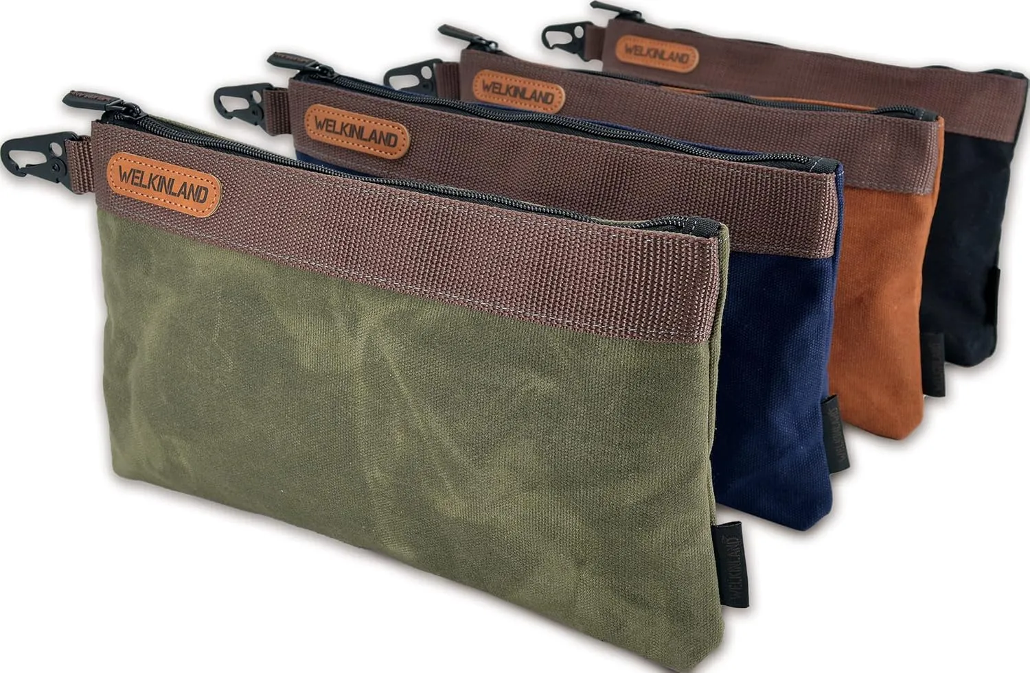 WELKINLAND Heavy-Duty Canvas Tool Pouch - 4PCS, 12" Waxed Canvas Zipper Tool Pouch