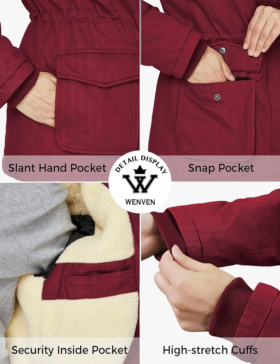 WenVen Women's Winter Warm Sherpa Lined Jacket Heavy Parka Coat with Hood