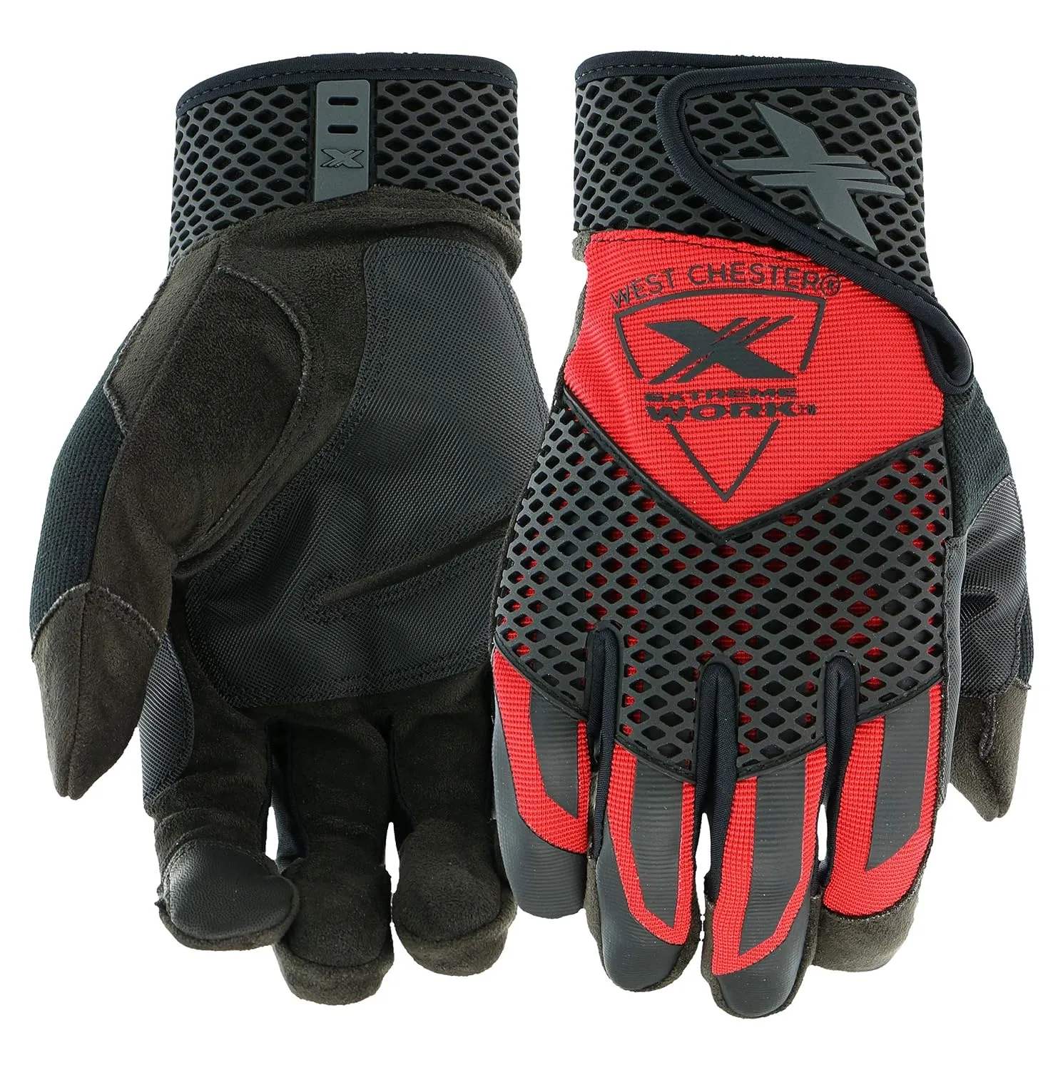 West Chester Extreme Work® 88203 Knuckle KnoX Gloves – Medium, Black/Red Safety Performance Gloves w/S-Shaped Palm, XLock Cuff, XTouch Index Finger