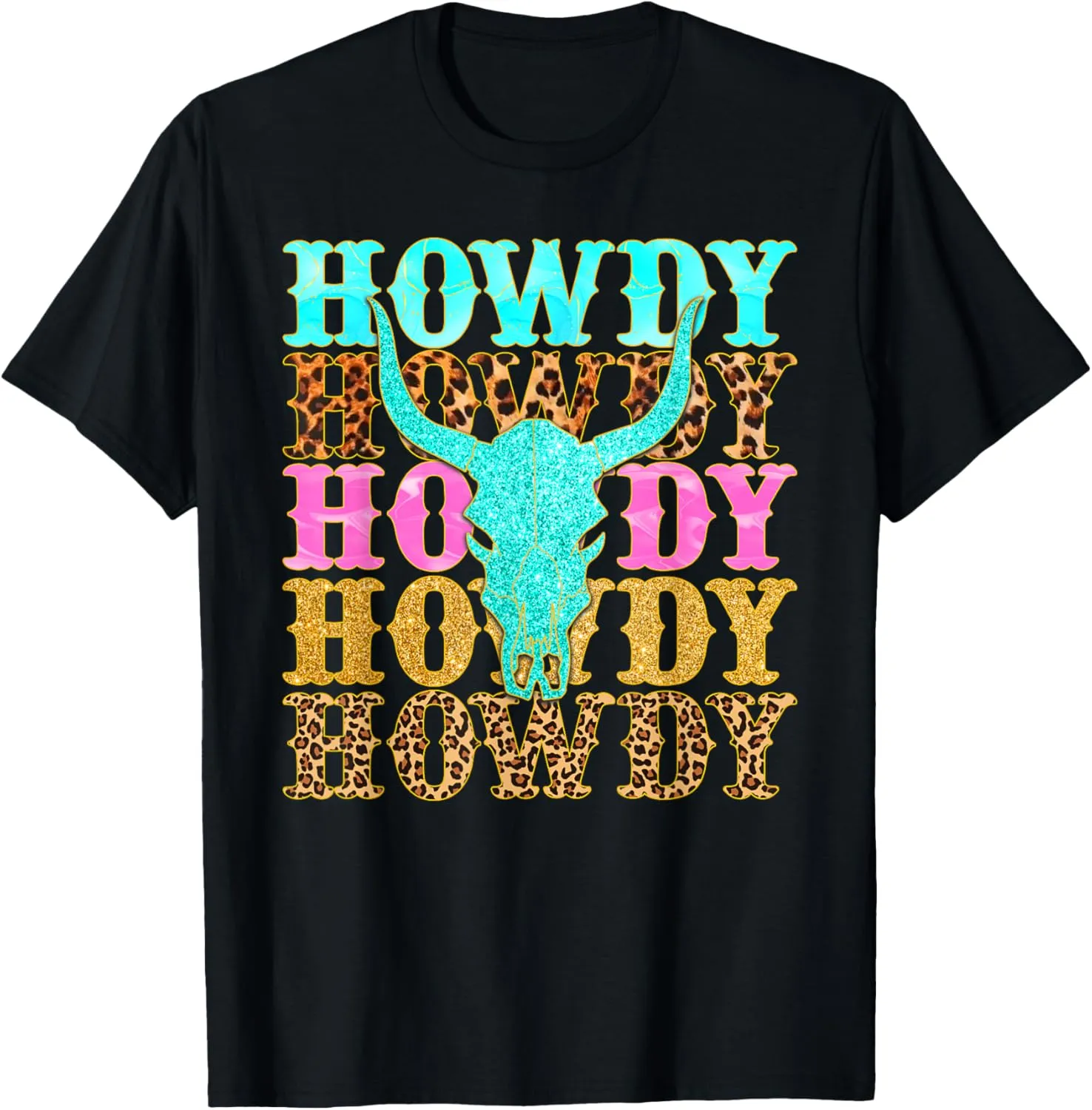 Western Country Leopard Howdy Bull Skull Cowgirl Rodeo T-Shirt
