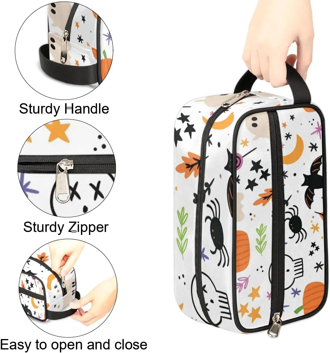 White Halloween Makeup Bag Travel Toiletry Bag for Women, Kids Toiletry Bag Cosmetic Waterproof Small Easy-carry