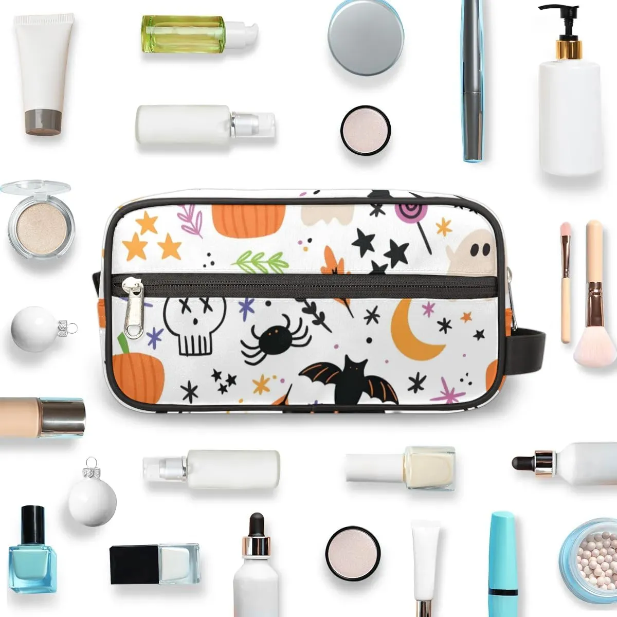 White Halloween Makeup Bag Travel Toiletry Bag for Women, Kids Toiletry Bag Cosmetic Waterproof Small Easy-carry