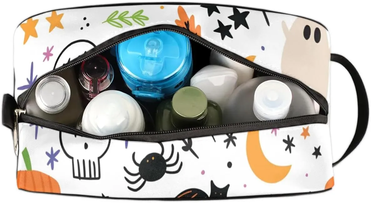 White Halloween Makeup Bag Travel Toiletry Bag for Women, Kids Toiletry Bag Cosmetic Waterproof Small Easy-carry