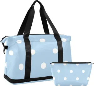 White Irregular Dots Duffel Bag Gym Carry on Duffel Bags with Toiletry Bag for Trip 2 Pcs Set