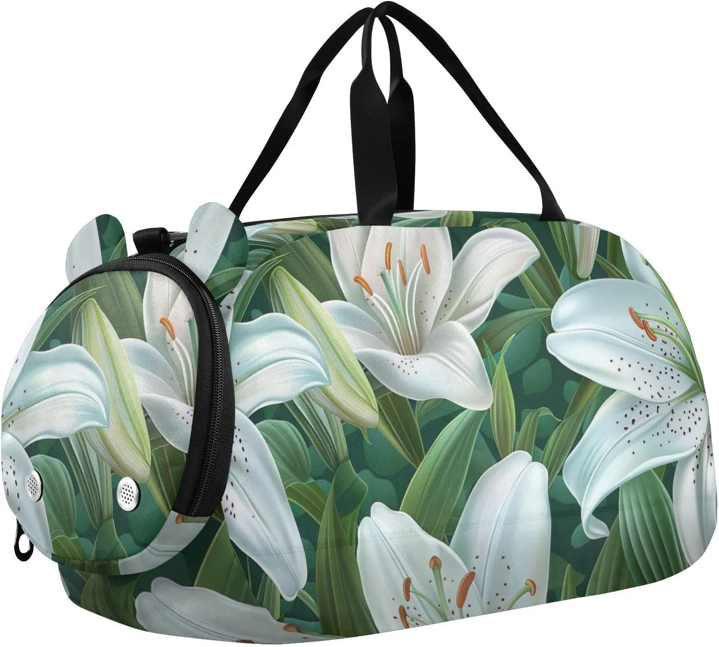 White Lilies Duffle Bag for Girl, Sports Duffle Gym Bags with Shoe Compartment, Personalized Overnight Bag Travel Weekender for Kids