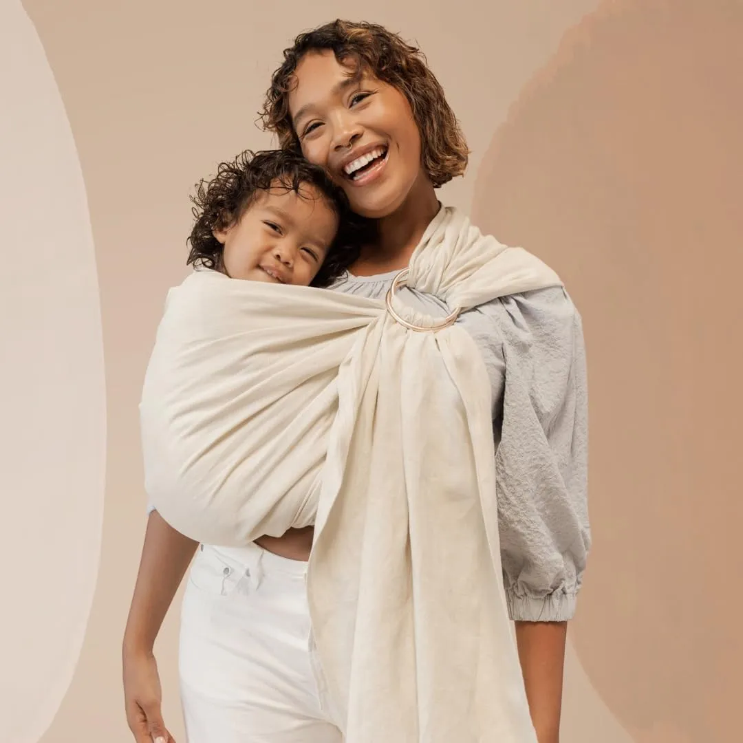 WildBird - Ring Sling Baby Carrier - Newborn to Up to 35 lbs - for Moms, Dads & Caregivers - 100% Natural European Linen Fibers - Versatile & Adjustable - 74” Size - Sparrow Fabric & Black Ring