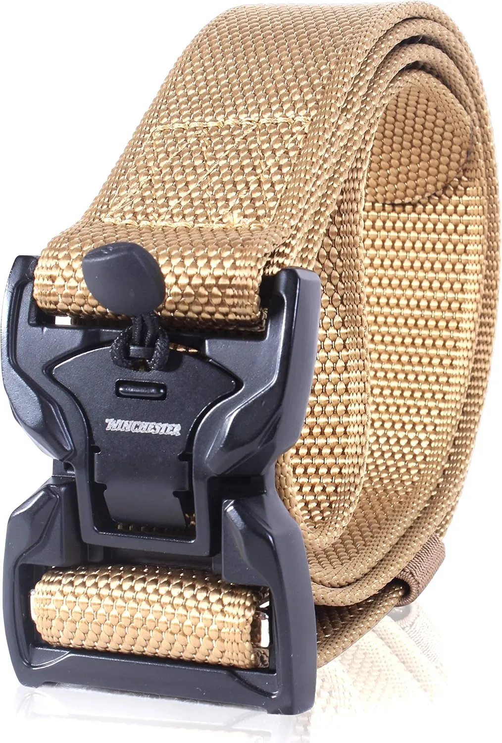 Winchester Tactical Belt, Military Utility Nylon Web Heavy Duty Work Belt, Quick Release Magnetic Buckle, Foxtrot Khaki, M