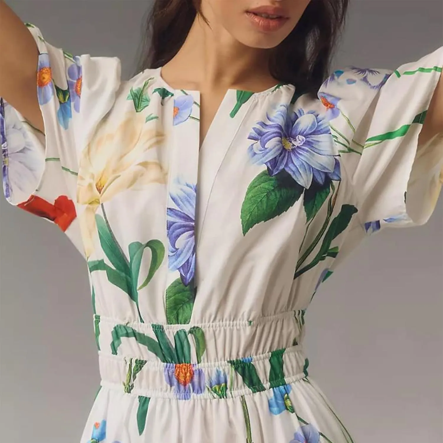 Women Boho Maxi Dress Short Sleeve V Neck Floral Print Loose Flowy Long Dress Aline Tiered Ruffle Beach Dress
