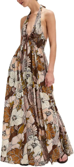 Women Floral Maxi Dress Sexy Sleeveless Backless A-Line Long Flowy Dress Back Cut Out Spaghetti Strap Summer Sundress
