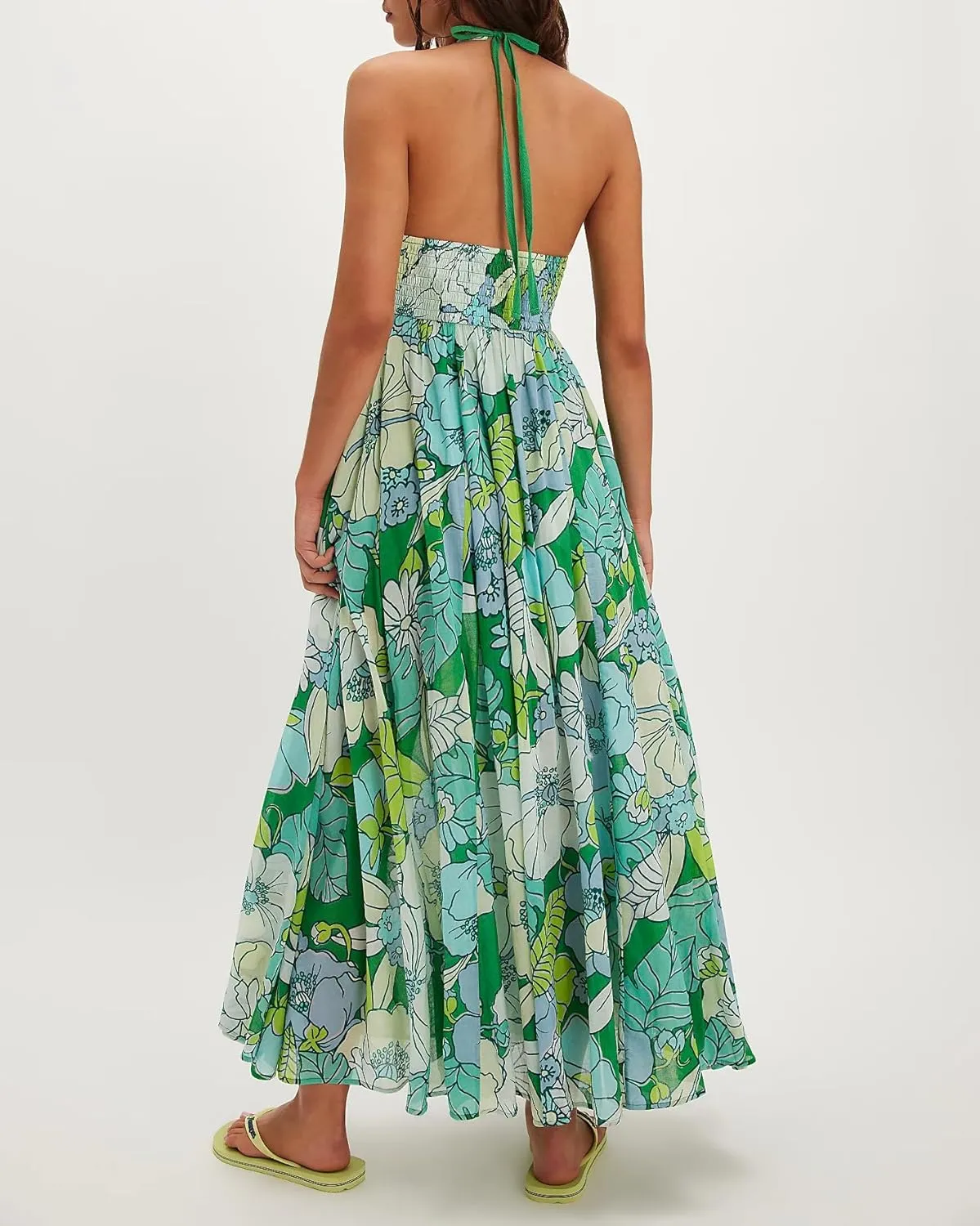 Women Floral Maxi Dress Sexy Sleeveless Backless A-Line Long Flowy Dress Back Cut Out Spaghetti Strap Summer Sundress