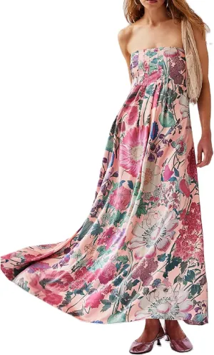 Women Floral Maxi Dress Sexy Sleeveless Backless A-Line Long Flowy Dress Back Cut Out Spaghetti Strap Summer Sundress