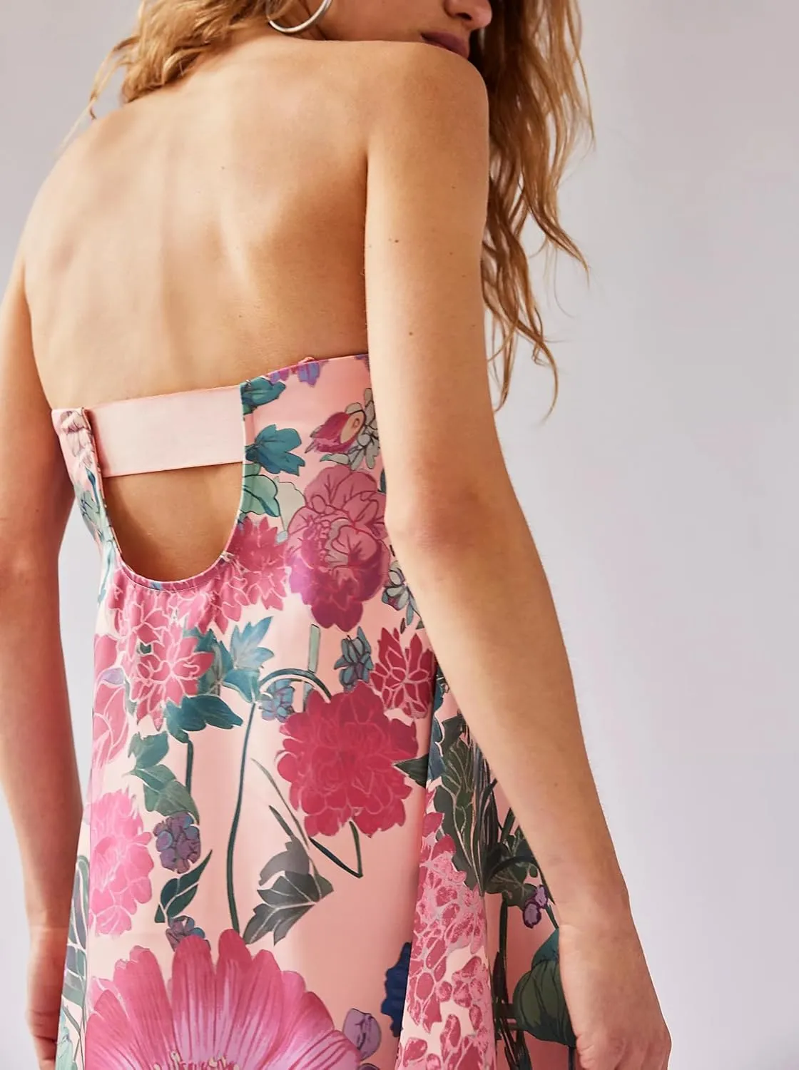 Women Floral Maxi Dress Sexy Sleeveless Backless A-Line Long Flowy Dress Back Cut Out Spaghetti Strap Summer Sundress
