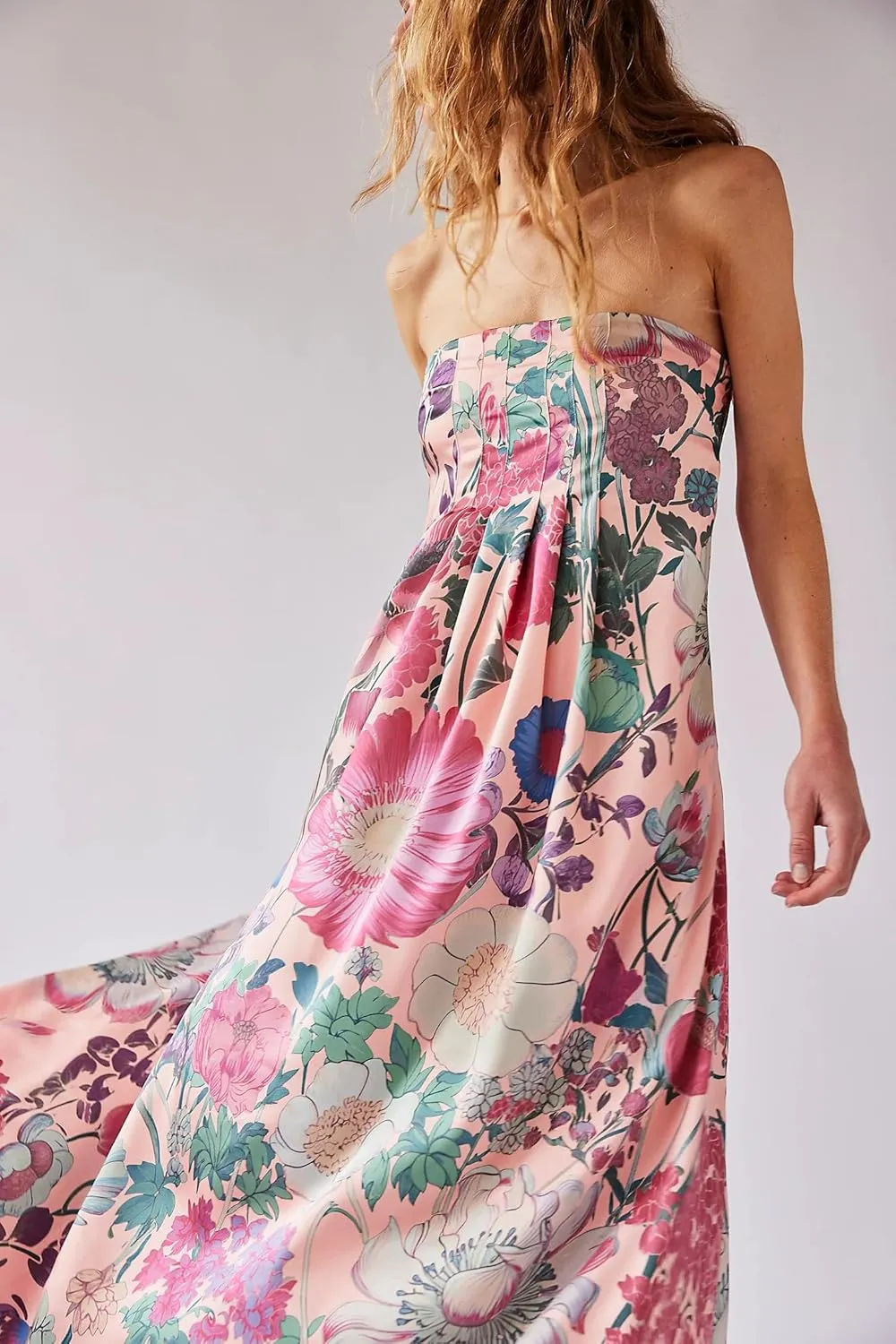 Women Floral Maxi Dress Sexy Sleeveless Backless A-Line Long Flowy Dress Back Cut Out Spaghetti Strap Summer Sundress
