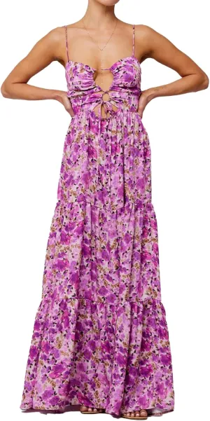 Women Floral Maxi Dress Tie Front Cut Out Backless Boho Spaghetti Strap Summer Beach Sundress