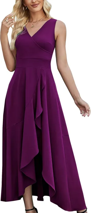 Women Formal Dresses,V Neck Evening Gowns for Women 2024 Long Wedding Guest Party Sleeveless Prom Pockets Dress