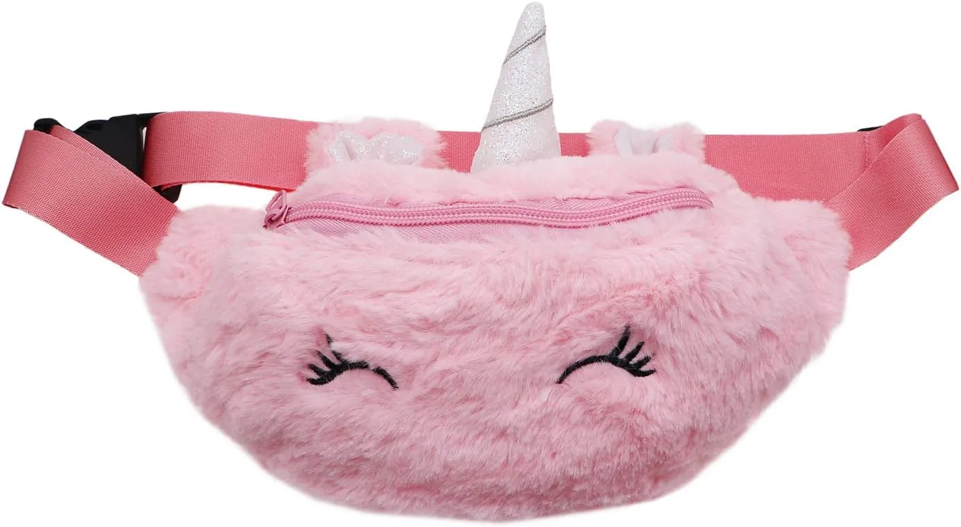 Women Girls Kids Fluffy Fuzzy Unicorn Fanny Pack Tie Dye Rainbow Waist Pack Crossbody Purse Chest Bum Belt Bag