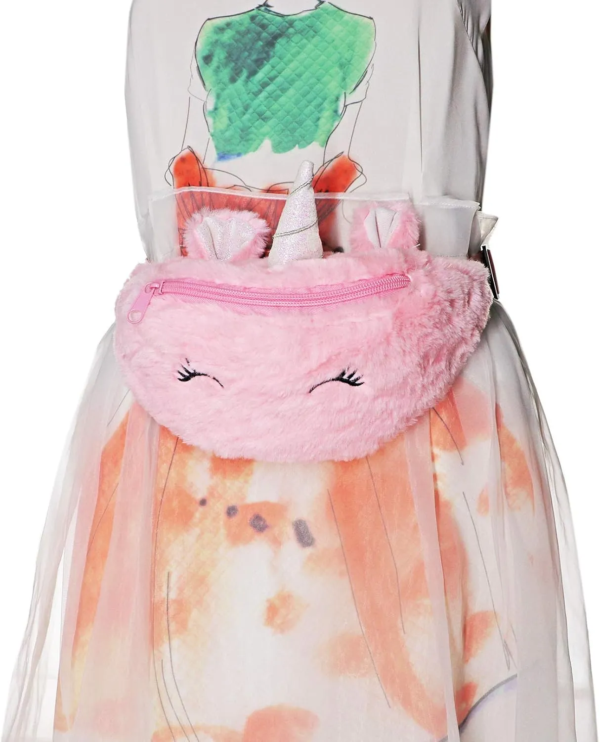 Women Girls Kids Fluffy Fuzzy Unicorn Fanny Pack Tie Dye Rainbow Waist Pack Crossbody Purse Chest Bum Belt Bag