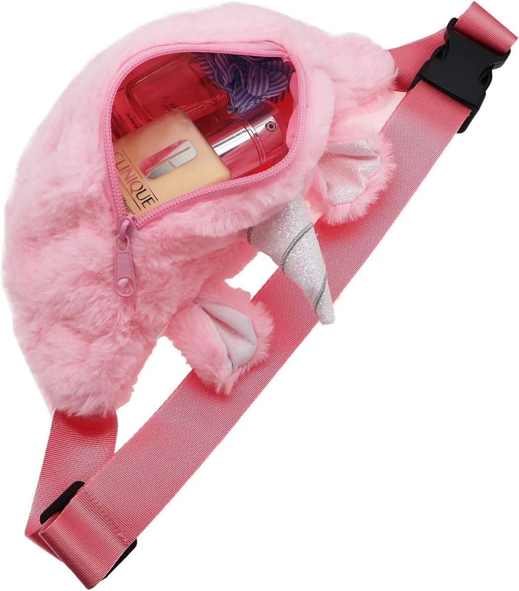 Women Girls Kids Fluffy Fuzzy Unicorn Fanny Pack Tie Dye Rainbow Waist Pack Crossbody Purse Chest Bum Belt Bag