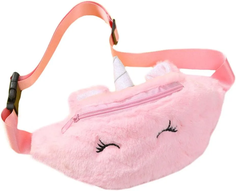 Women Girls Kids Fluffy Fuzzy Unicorn Fanny Pack Tie Dye Rainbow Waist Pack Crossbody Purse Chest Bum Belt Bag