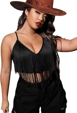 Women Plus Size Cowgirl Fringe Crop Top - Western Country Concert Outfit Rave Festival Tank Tassel Boho Rodeo Shirt
