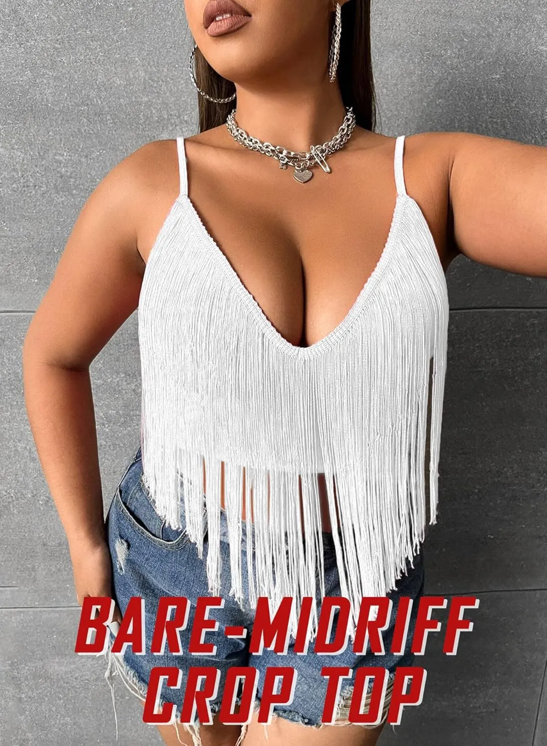 Women Plus Size Cowgirl Fringe Crop Top - Western Country Concert Outfit Rave Festival Tank Tassel Boho Rodeo Shirt