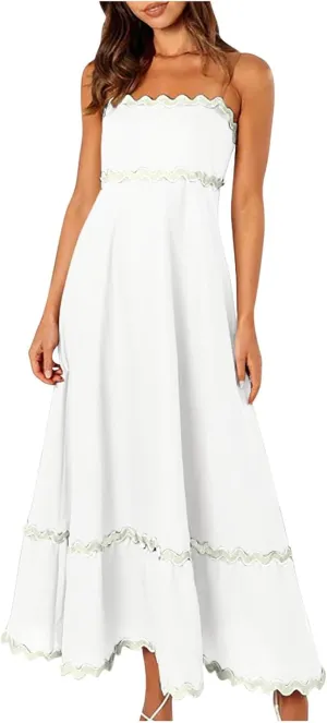 Women Spaghetti Strap Maxi Dresses Trendy Grahpic Design Sundress A Line Elegant Loose Fit Dresses