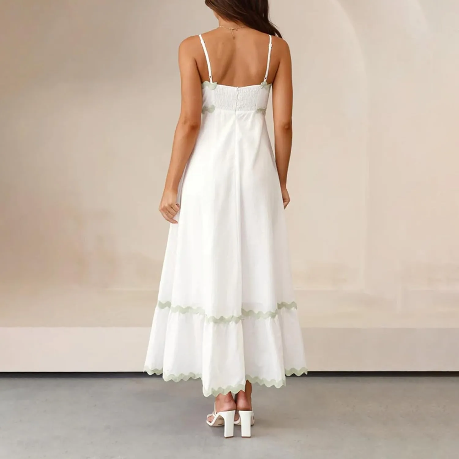 Women Spaghetti Strap Maxi Dresses Trendy Grahpic Design Sundress A Line Elegant Loose Fit Dresses