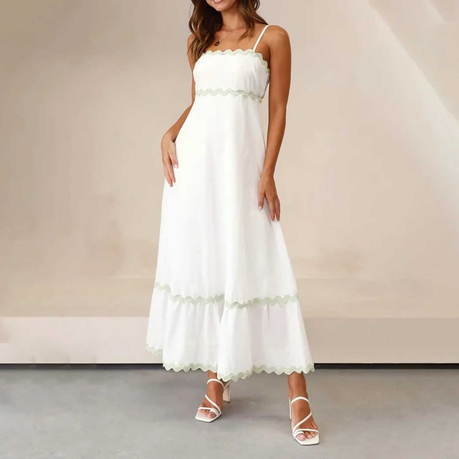 Women Spaghetti Strap Maxi Dresses Trendy Grahpic Design Sundress A Line Elegant Loose Fit Dresses