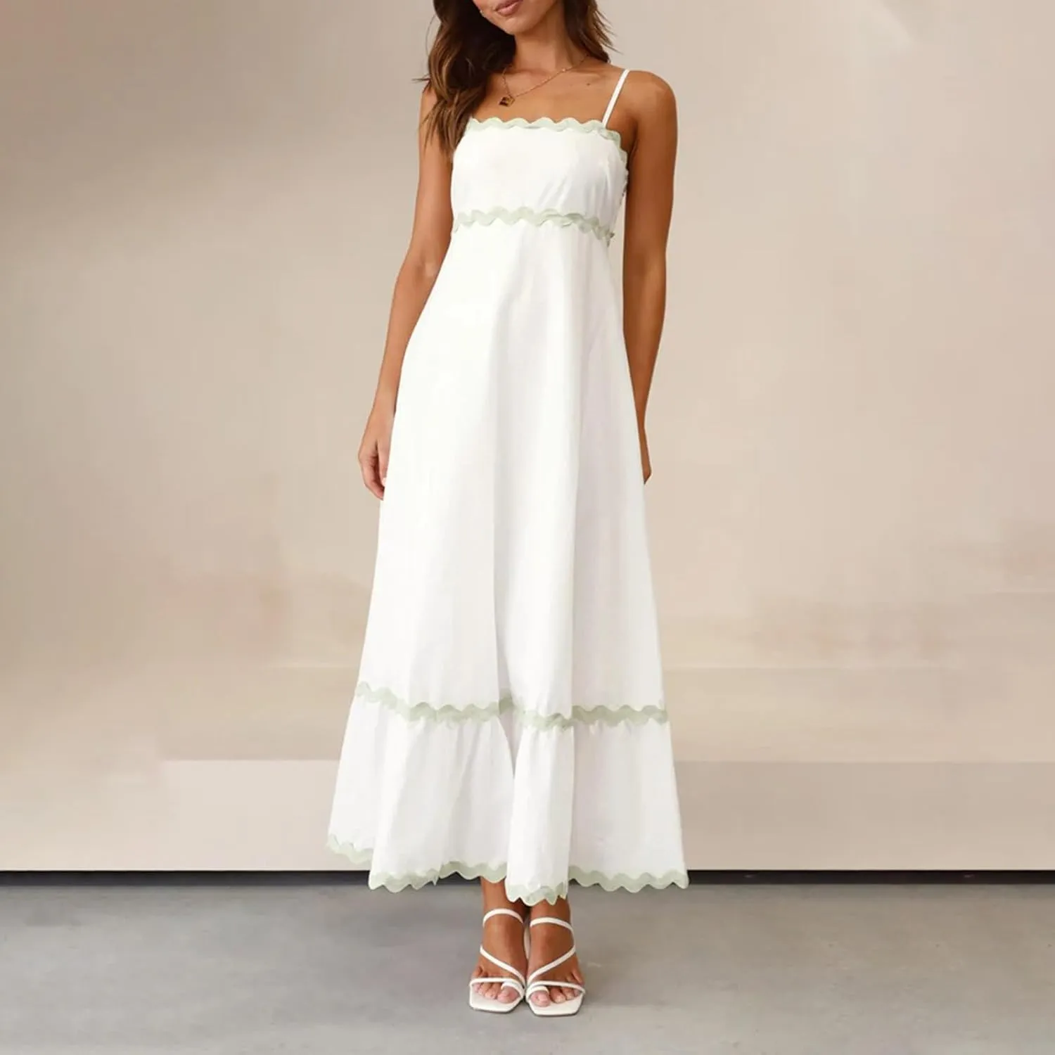 Women Spaghetti Strap Maxi Dresses Trendy Grahpic Design Sundress A Line Elegant Loose Fit Dresses
