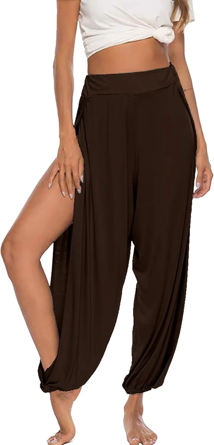 Women Summer Harem High Split Hem Leg Silt Pants Flowy Yoga Pant for Women Casual Beach Hippie Dance Pants