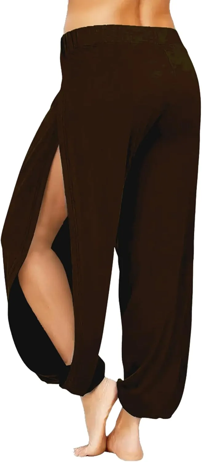 Women Summer Harem High Split Hem Leg Silt Pants Flowy Yoga Pant for Women Casual Beach Hippie Dance Pants