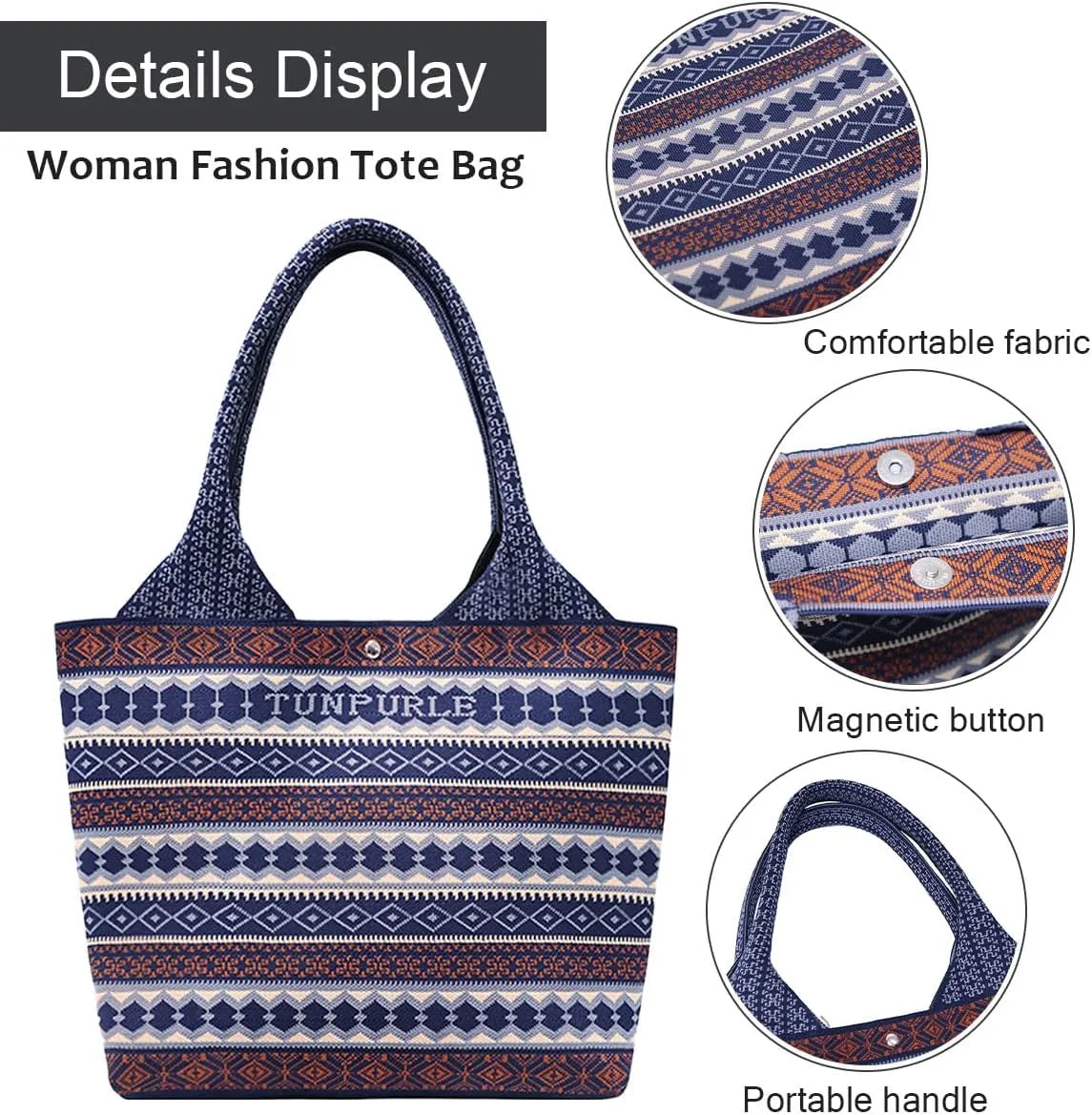 Women Tote Bag Lightweight Top Handle Bag Washable Shoulder Tote Handbag With Snap