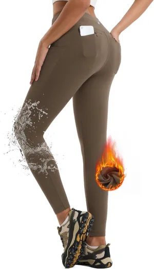 Women's 27” Fleece Lined Snow Leggings Thermal Lining Water Resistant Pants Warm Pocket Winter Tights