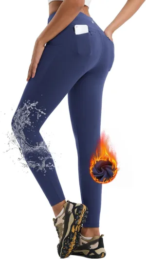 Women's 27” Fleece Lined Snow Leggings Thermal Lining Water Resistant Pants Warm Pocket Winter Tights