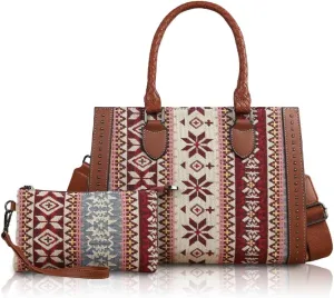 Women's Boho Tote Bag Vintage Travel Handbag Large Shoulder Bag with Adjustable Strap & Clutch Crossbody Purse for Work