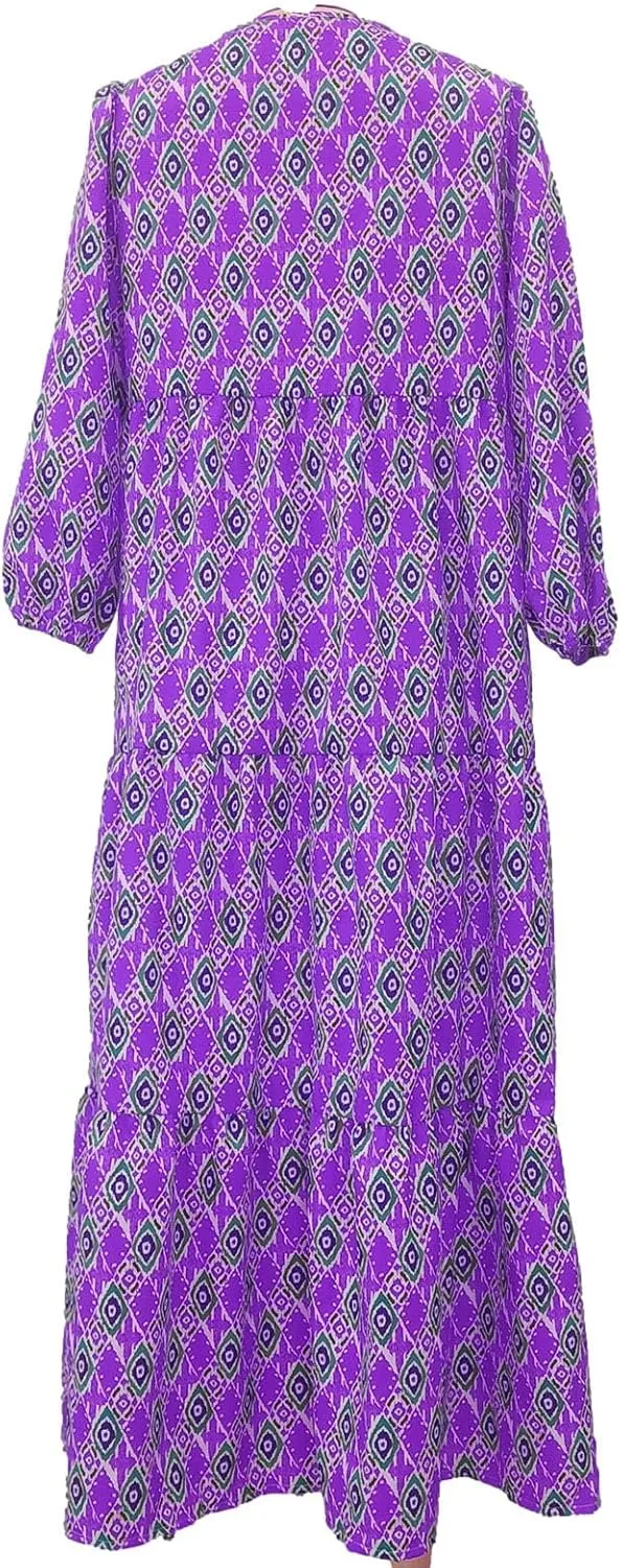 Women's Elbow Sleeve Loose Sundress Cute Flower Graphic Print Maxi Dress Casual Trendy Summer Dresses