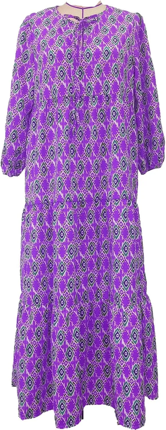 Women's Elbow Sleeve Loose Sundress Cute Flower Graphic Print Maxi Dress Casual Trendy Summer Dresses