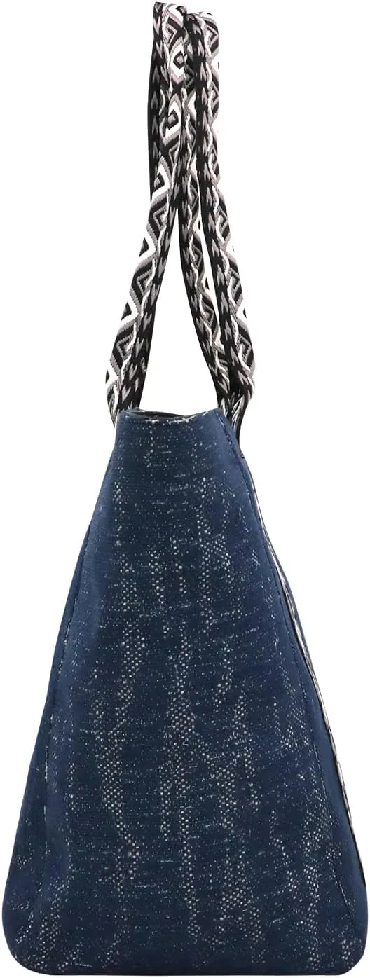 Women's Fabric Knit Printed Webbing Tote Bag